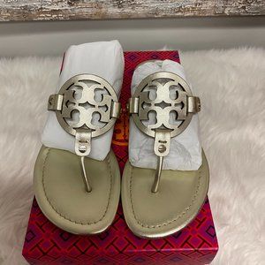 Tory Burch Womens Spark Gold Miller Metallic Veg Leather Thong Sandals US 8.5M